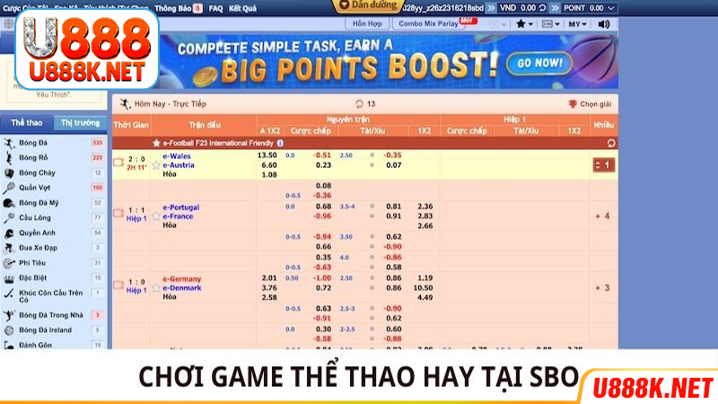 Chơi game thể thao hay tại SBO