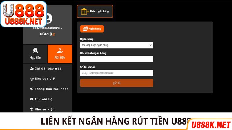 Liên kết ngân hàng rút tiền U888