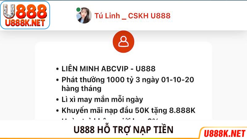 U888 luôn hỗ trợ giải quyết sự cố