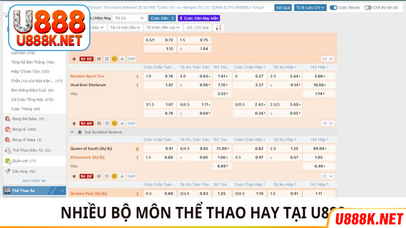 Nhiều bộ môn hay tại nhà cái U888